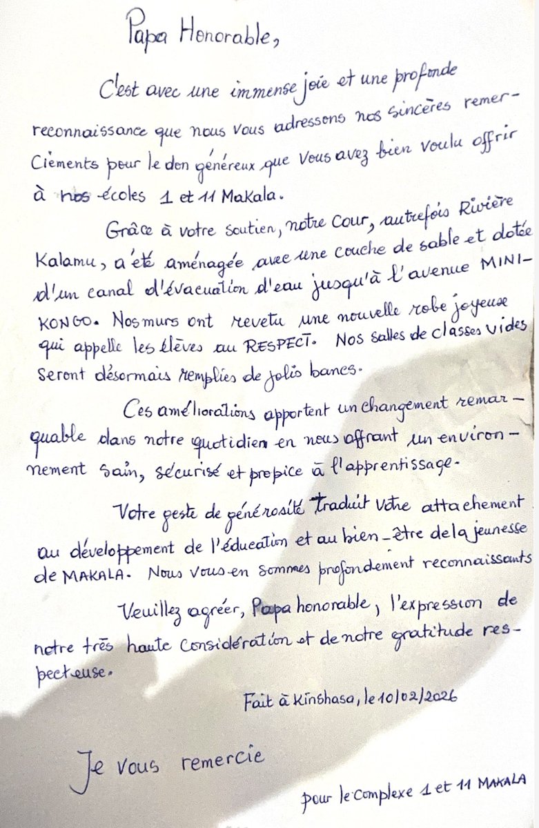 #RDC Merci aux élèves des écoles Saint Mathias de #Makala à #Kinshasa pour leur accueil chaleureux ! Votre discipline et votre bonne formation, malgré des conditions d’études difficiles, forcent le respect.

Ensemble, nous avons pris le pari de repousser vos limites pour terminer