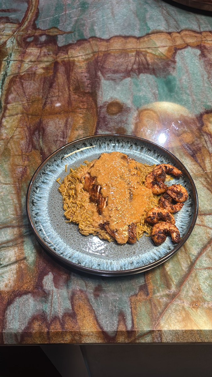 Blacken redfish &amp; shrimp on rice with Cajun creamy sauce