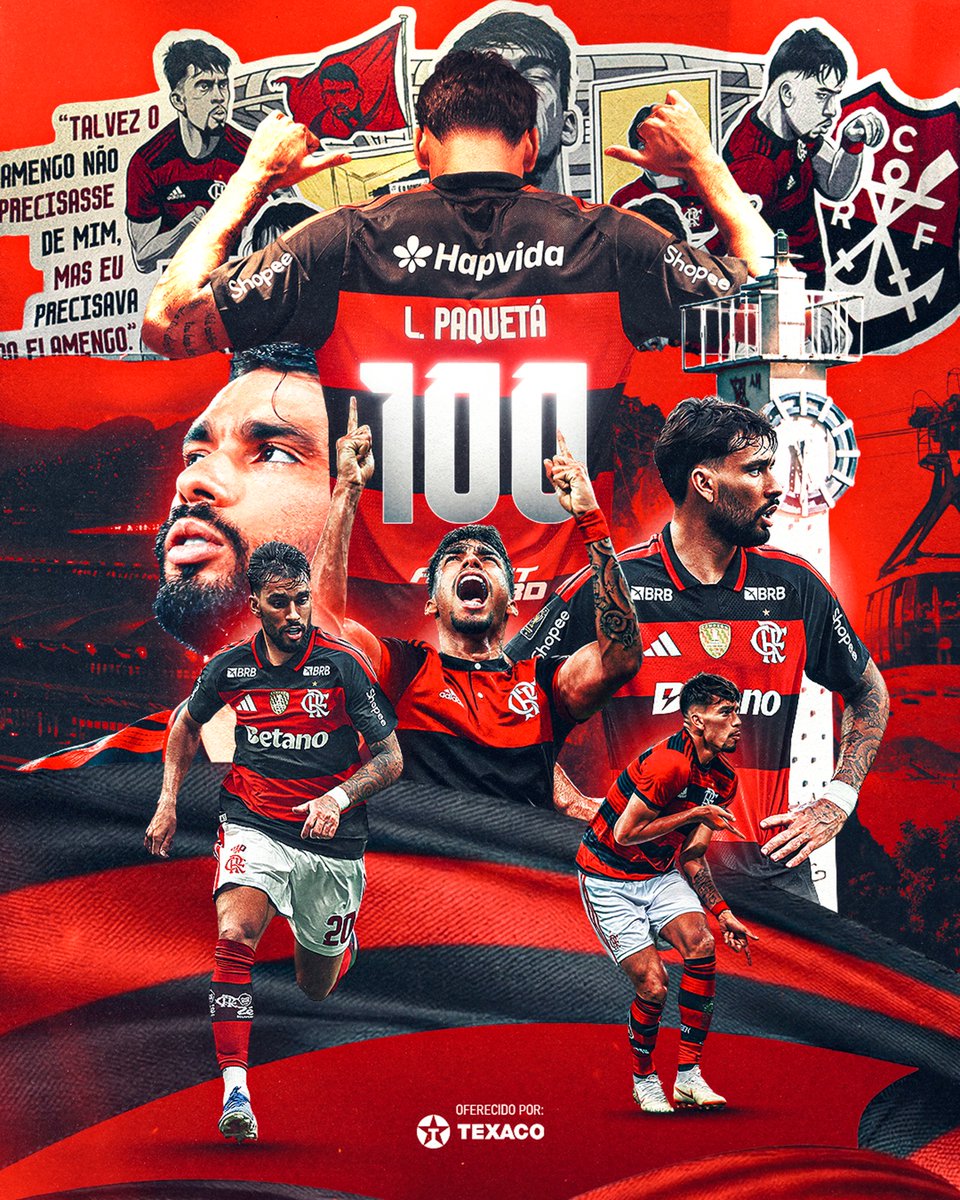 100 jogos com o Manto Sagrado do Garoto do Ninho Lucas Paquetá! 

Ele veio pra fazer história. E já tem uma marca pra chamar de sua. Parabéns, cria. Seguimos!
 
#arteespecial