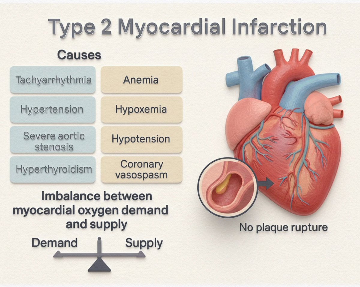 CardioBeat_'s tweet photo. https://t.co/3Iu0jNlqS4 Type 2 Myocardial Infarction (T2MI) defined as myocardial necrosis due to an oxygen supply/demand imbalance, without acute atherothrombosis.
https://t.co/bRMa6JEyOh
#T2MI #Type2MI #Cardiology #ACS #CoronaryArteryDisease #MedEd #CardioTwitter ⤵️ https://t.co/xYFD5AGWY5