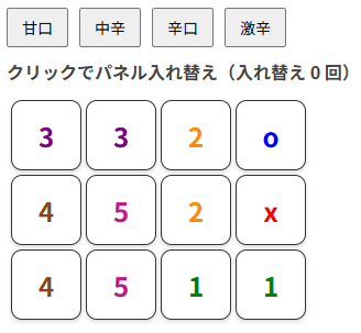 mokiranran's tweet photo. DQ7リメイクダーマまでたどり着いたので、ラッキーパネル！
ということでAI氏に頼んだら補助ツールをさくっと作ってくれました。

・難易度選択
・盤面をクリックで設定
・クリックでパネル入れ替え

動画とりながらやってますが、辛口までなら動画なくてもいけるかも？激辛の入れ替え速度がわからん。 https://t.co/JSb9fyNlv6