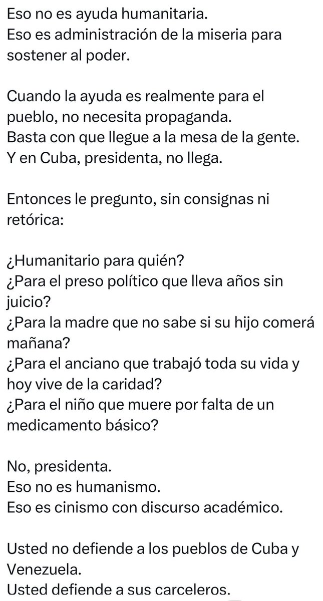 acastagne's tweet image. Familia les comparto parte de la “CARTA ABIERTA” del Ciudadano Cubano a la presidente de México Claudia Sheinbaum @Claudiashein , fuerte pero con toda la verdad !!!