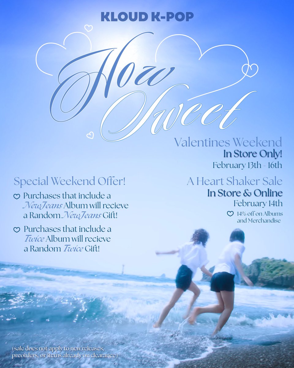 love is in the air this weekend at Kloud K-Pop! 🩷💖💞💘 join us for how sweet weekend and be ready for a heart shaker sale! ☁️

EVENT DETAILS:
🗓️ february 13-16, 2026
⏰ 12:00 - 7:00 PM
📍kloud k-pop | 2092 concourse drive, ste 13