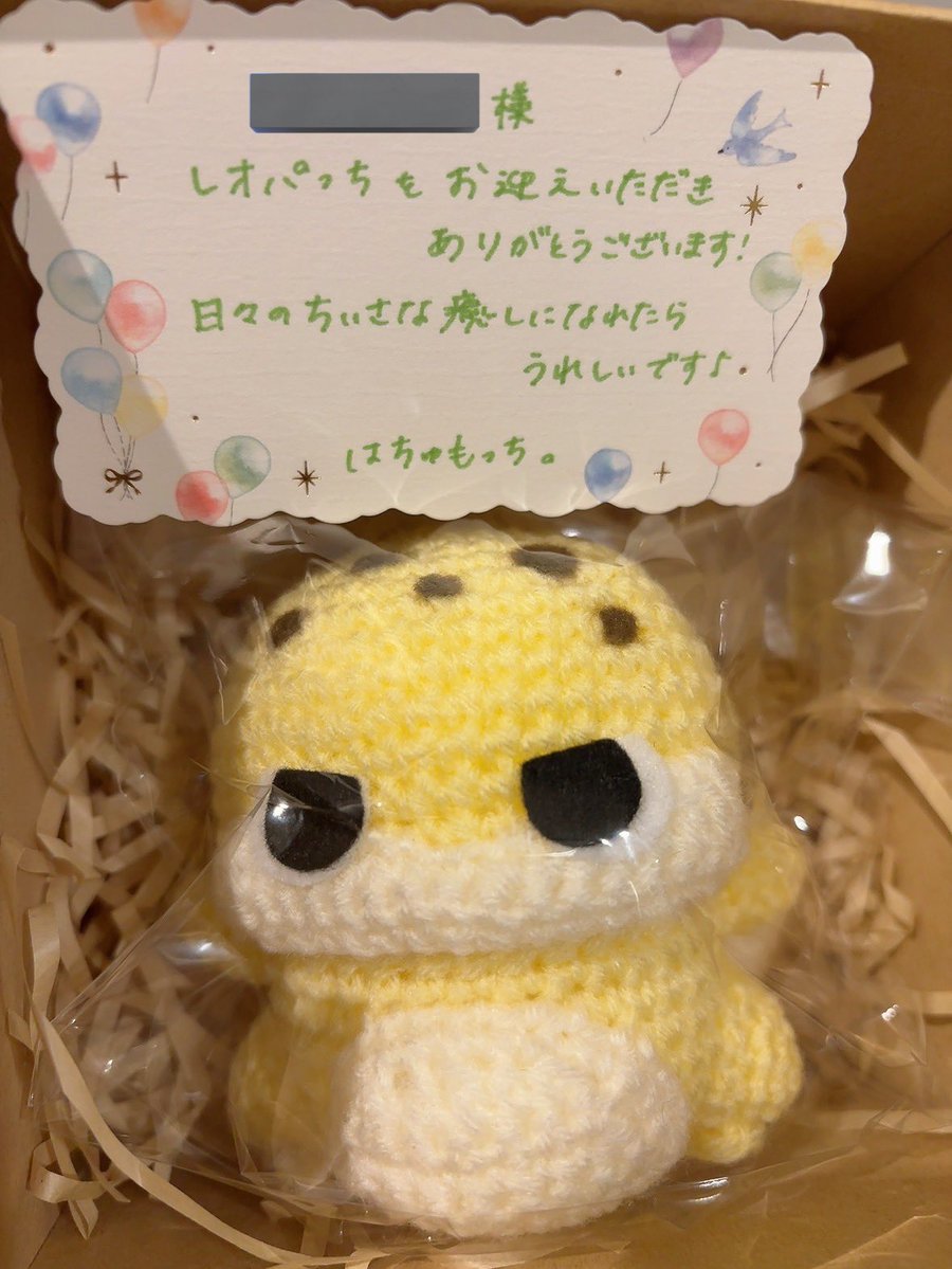 レオパっちの編みぐるみ届いた- ̗̀📦 ̖́- めちゃかわいい💕 次はピンク