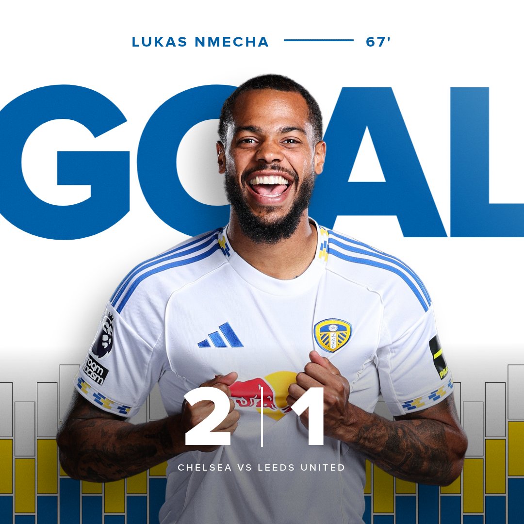 Nmecha scores for Leeds United.
It's Chelsea 2 - 1 Leeds United