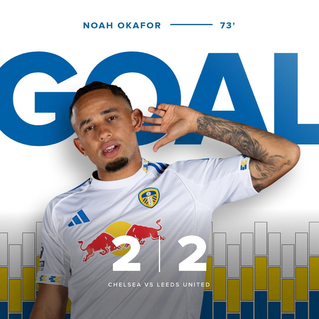 Okafor with the equaliser for Leeds United. 
It's Chelsea 2 - 2 Leeds United