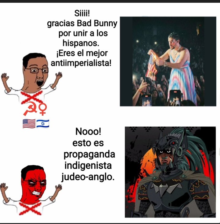 Hispanistas cuando ven algo indígena en medios gringos(hechos con gente mexicana): 🤬😡😠

Hispanistas cuando muestran a los latinos como gente que trabaja en campos de plantación, mueven el culo, y dicen palabras ininteligibles en medios gringos: 😌🥰😍🤩