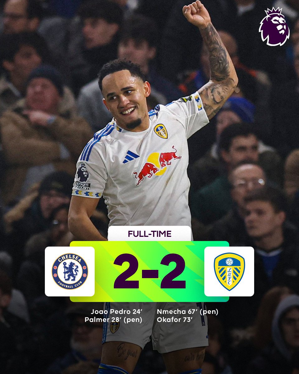 Fulltime!
Chelsea 2 - 2 Leeds United