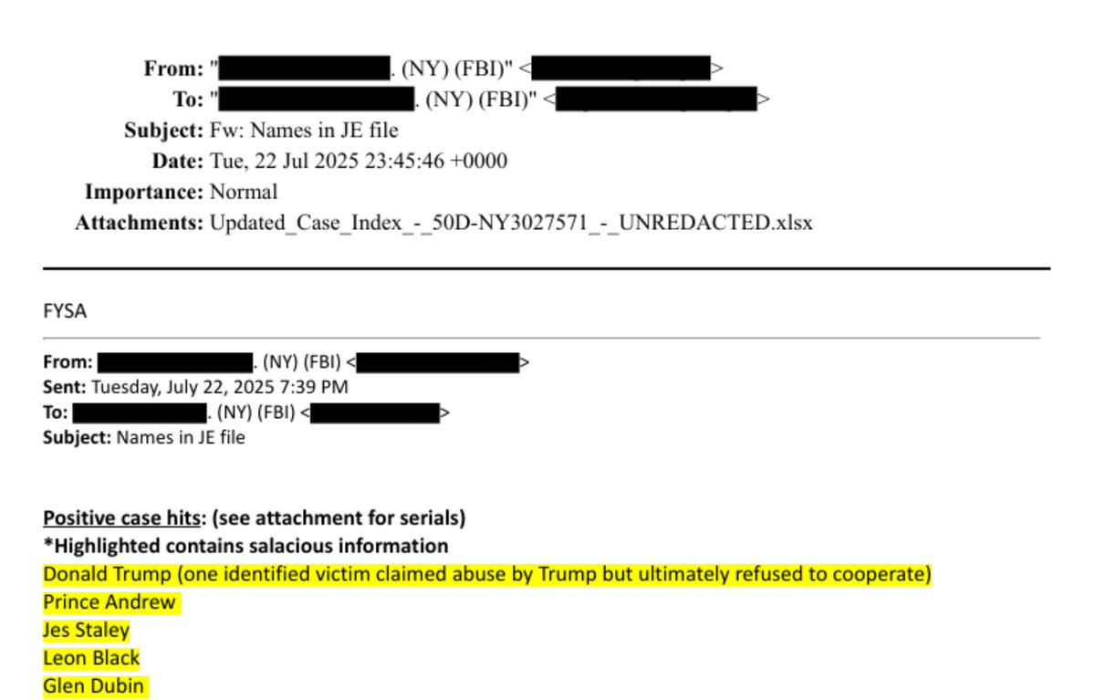 Well, this one squeezed past the K$H Bondi censors.
Here is Donald Trump at the top of an FBI memo list of names of accused men, highlighted for "salacious information."  h/t Katie Chenoweth.
justice.gov/epstein/files/…
