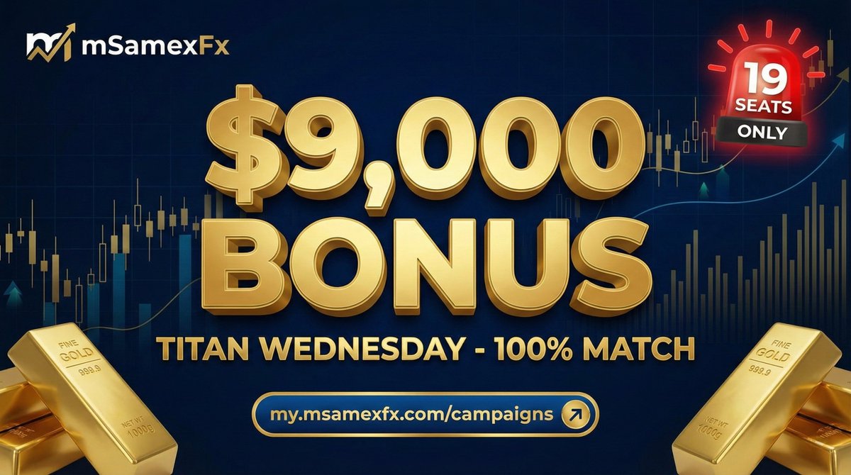 msamexfx's tweet photo. 🐋 WHALE ALERT: Titan Wednesday is LIVE.

We raised the limit. Get a 100% Match Bonus up to $9,000.

Deposit $9,000 = Trade with $18,000 today.

⚠️ URGENT: Only 19 SEATS available. This will sell out fast.

Claim your spot before they are gone ⤵️ https://t.co/1wnI0FfvJx

#Forex #Trading #mSamexFx #BonusAlert