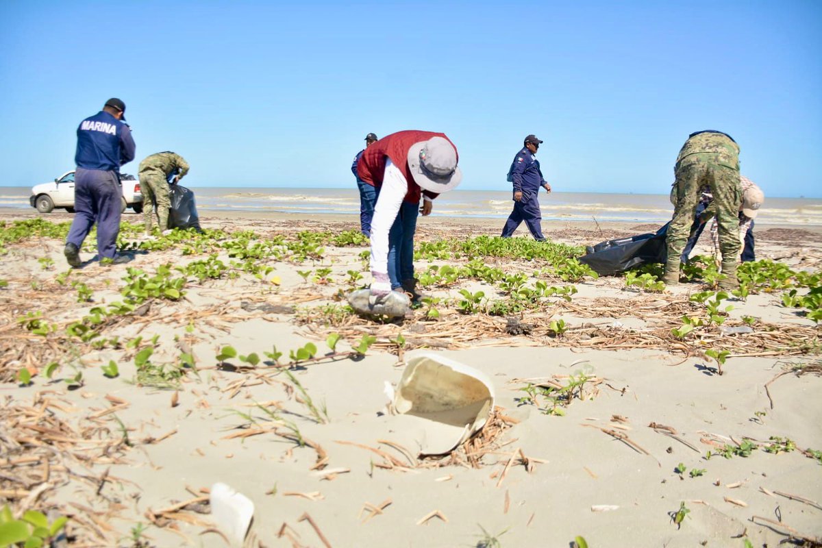 SEMARNAT_mx's tweet photo. 📍Centla, #Tabasco | Esta mañana se celebró la 5a Jornada de Limpieza en Playa La Estrella, como parte de los trabajos de la Estrategia Nacional de Limpieza y Conservación de Playas y Costas.

🚮♻️Integrantes de la Oficina de Representación Estatal de #Semarnat, de la @SEMAR_mx, autoridades locales y estudiantes del Centro de Estudios Tecnológicos del Mar No. 19, apoyaron a la recolección de más de 1600 kg de residuos para su adecuada disposición final.

¡En lo que va del año se han recorrido más de 15 km de playas y costas!

#SomosMedioAmbiente