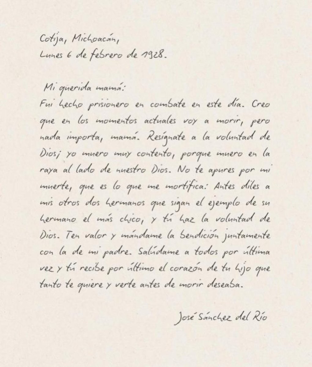 Carta de San José Sánchez del Río antes de morir