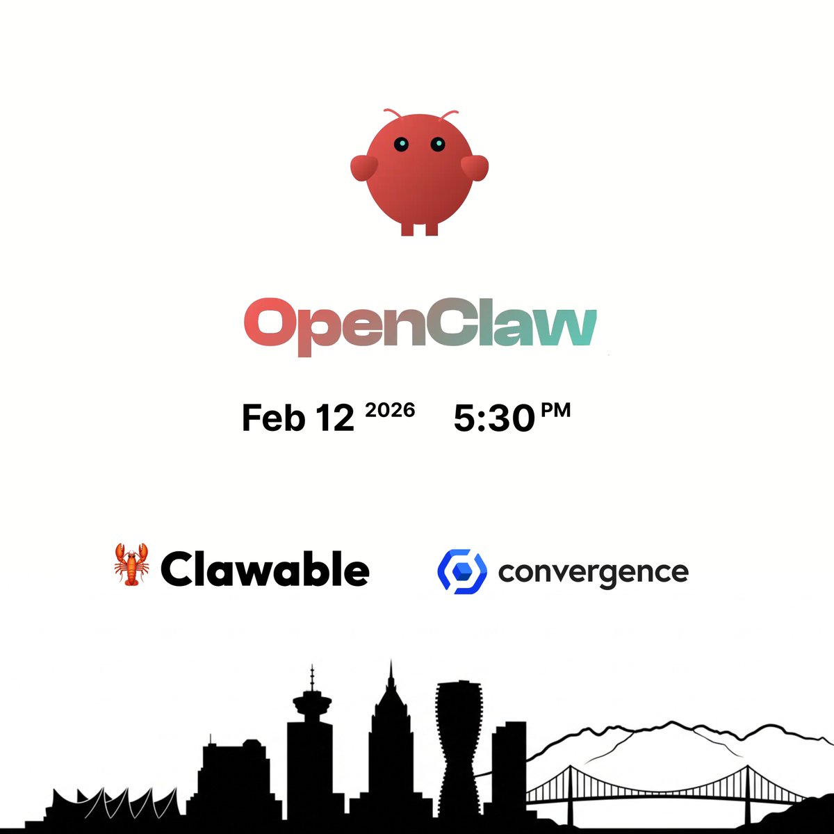 hosting vancouver’s first ever <a href="/openclaw/">OpenClaw🦞</a>  community meetup w/ <a href="/MisbahSy/">Misbah Syed</a> &amp; <a href="/kylelegare/">Kyle Legare</a> 
come see live demos of the most viral personal ai 

reply “OC” for an invite