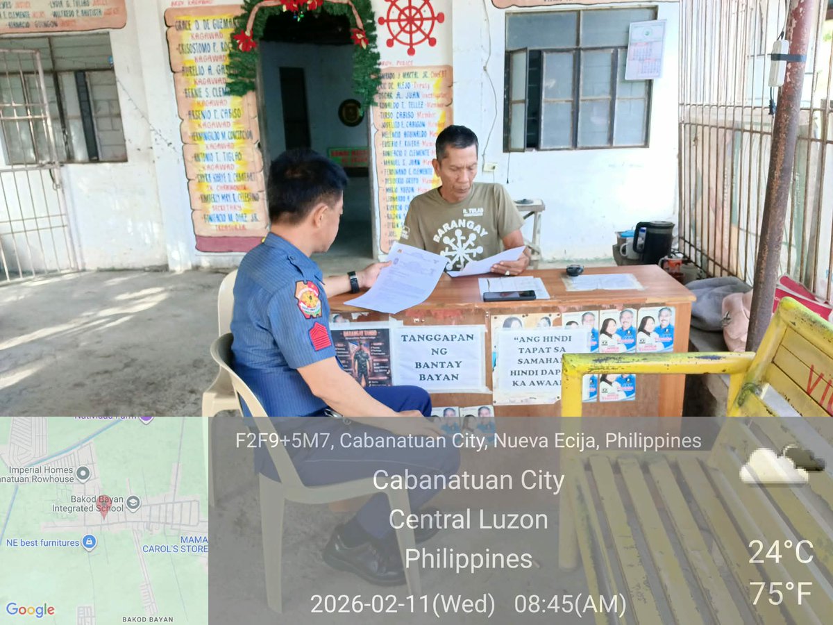 Cabanatuan City PS, Nueva Ecija PPO, PRO 3

On February 11, 2026, at about 8:45 AM, personnel of this station, under the supervision of PLTCOL RENATO C MORALES, COP, conducted visitation/dialogue in Brgy. Bakod Bayan, Cabanatuan City.

#ToServeAndProtect
#TmDaguit
