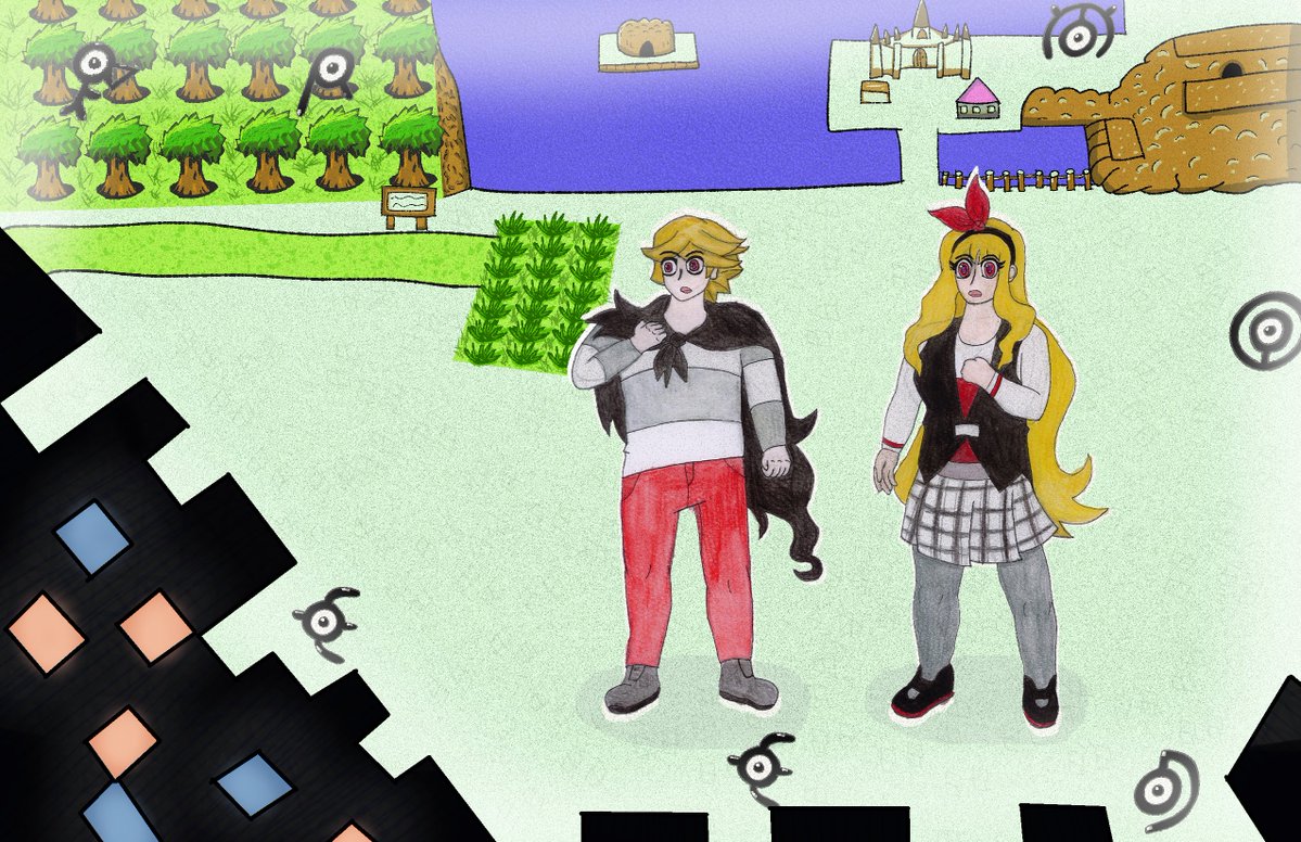 Here are my contributions for the Pokémon Rejuvenation Calendar.  

First Off I did a piece with Noctor (owlhead650 on Tumblr) with Alice and Allen.  

He did the sketch layout and drawing of Alice and Allen
 I did the line art/background and final layout  
#pokemonrejuvenation