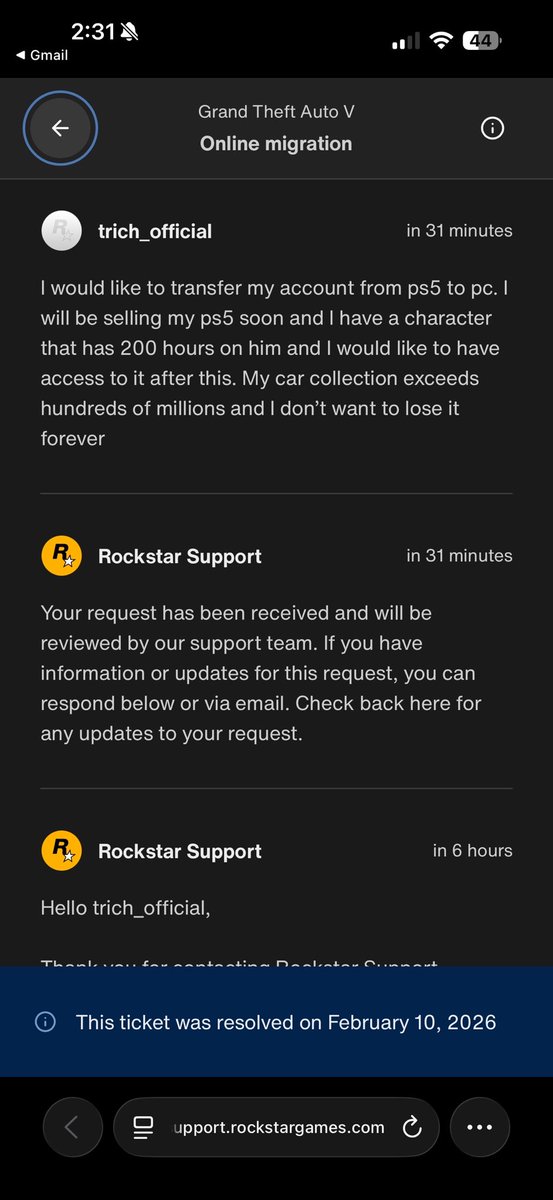 tyman1137's tweet photo. @RockstarSupport I have been banned. The reason has not been explained to me. Below are screenshots of only few of the support tickets I’ve been through today. I would like to be unbanned. Please reconsider your decision as I have done nothing wrong. And if I have, I do not know. https://t.co/l7omgKajWy
