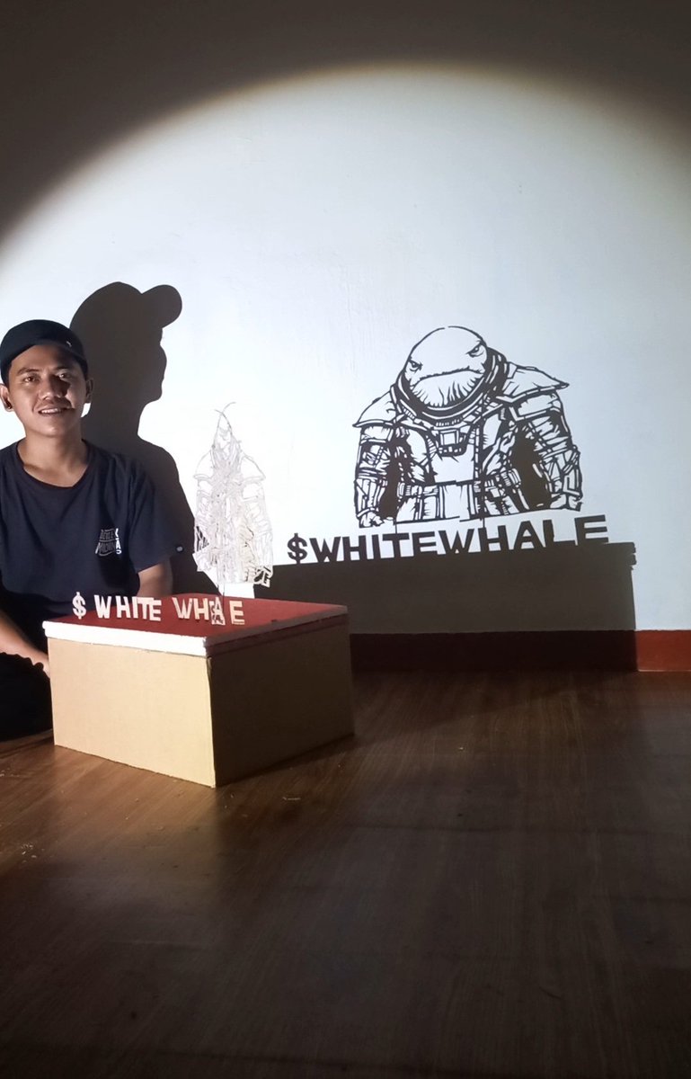 Wackyapnes's tweet photo. This is my creative video for you @WhiteWhaleMeme an art from cardboard ,it took me 4 hours to complete, hope you like my work 🙏  
$WHITEWHALE to the moon 🚀🌕 https://t.co/vqI7aCpz0I