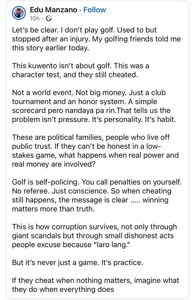 Oh, so the kind of sports  many local elites—they include business tycoons, politicians, and high-ranking government officials—in the Philippines would love to participate in isn't immune from 'corruption.' 

I'm surprised. Very surprised!

Read Edu Manzano's POV on the matter: