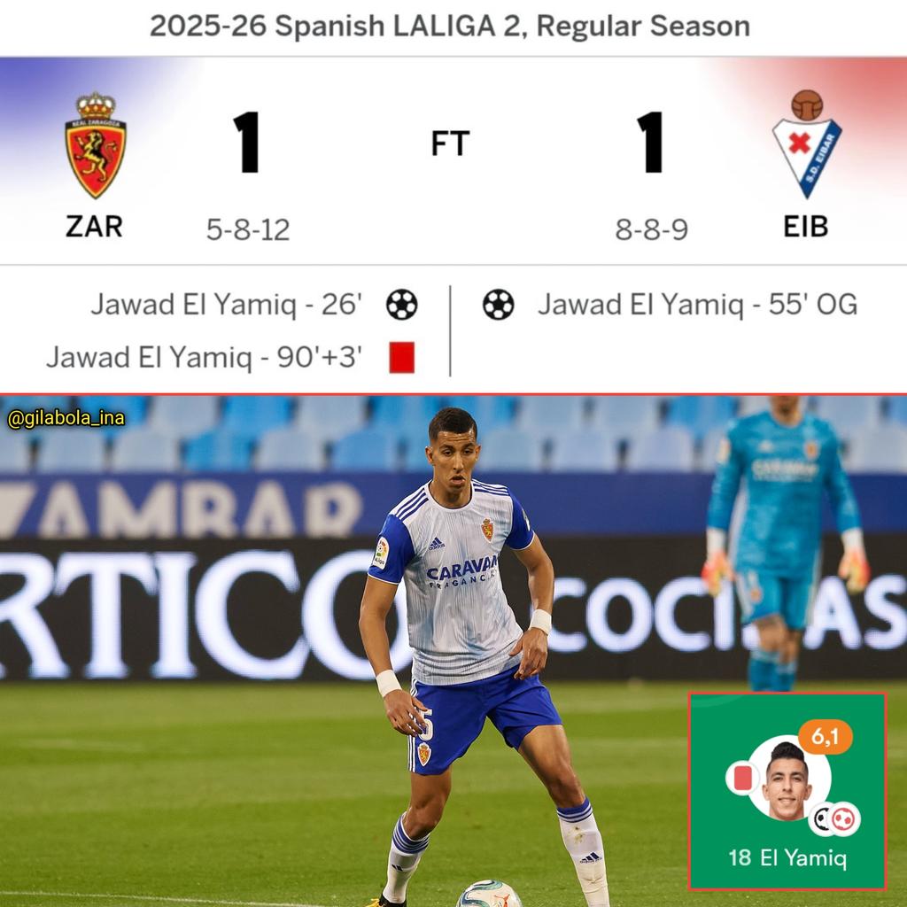 THE MAIN CHARACTER!

Pertandingan Segunda Division 8 Februari lalu, antara Real Zaragoza menghadapi Eibar yang berakhir dengan skor imbang 1-1.

Jawad El Yamiq jadi orang 'paling sibuk' di laga tersebut.

Menit 26': Ia cetak gol ⚽
Menit 55': Ia melakukan own goal ❌
Menit 90+3':