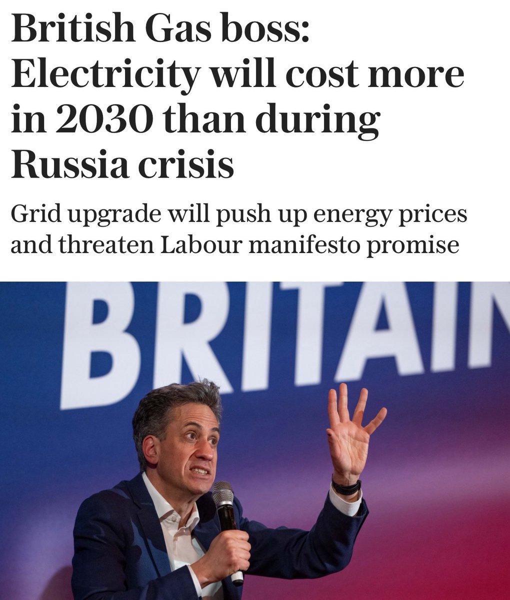 ‼️This is utterly damning.

An energy boss has warned that by 2030, UK electricity prices will be HIGHER than the PEAK PRICES during the Ukraine energy crisis.

This is because the fixed costs of Ed Miliband’s policies will dwarf the wholesale costs on bills. 

If gas went to