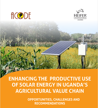 Solar Energy can enhance agricultural productivity, reduce post-harvest losses &amp; support sustainable agricultural practices. 

See the link for key policy issues &amp; recommendations to scale-up Productive Use of Solar Energy (PUSE) in Uganda’s Agriculture.
acode-u.org/viewpdf.php?fi…