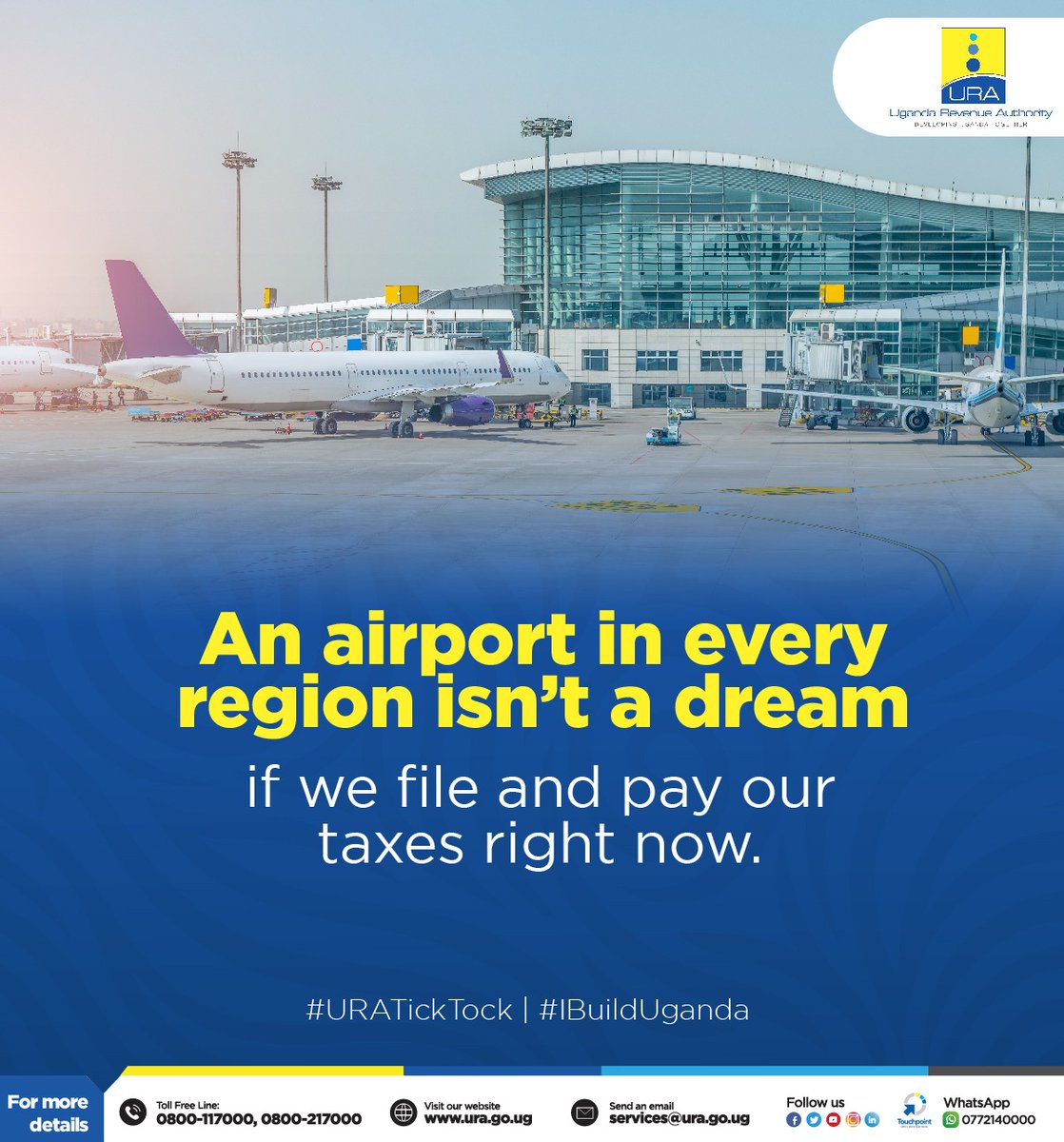 URAuganda's tweet image. An airport in every region isn't a dream if we file and pay our taxes today. 

Just do it 💪 

Dreams do come true
#URATicktock
#IBuildUganda