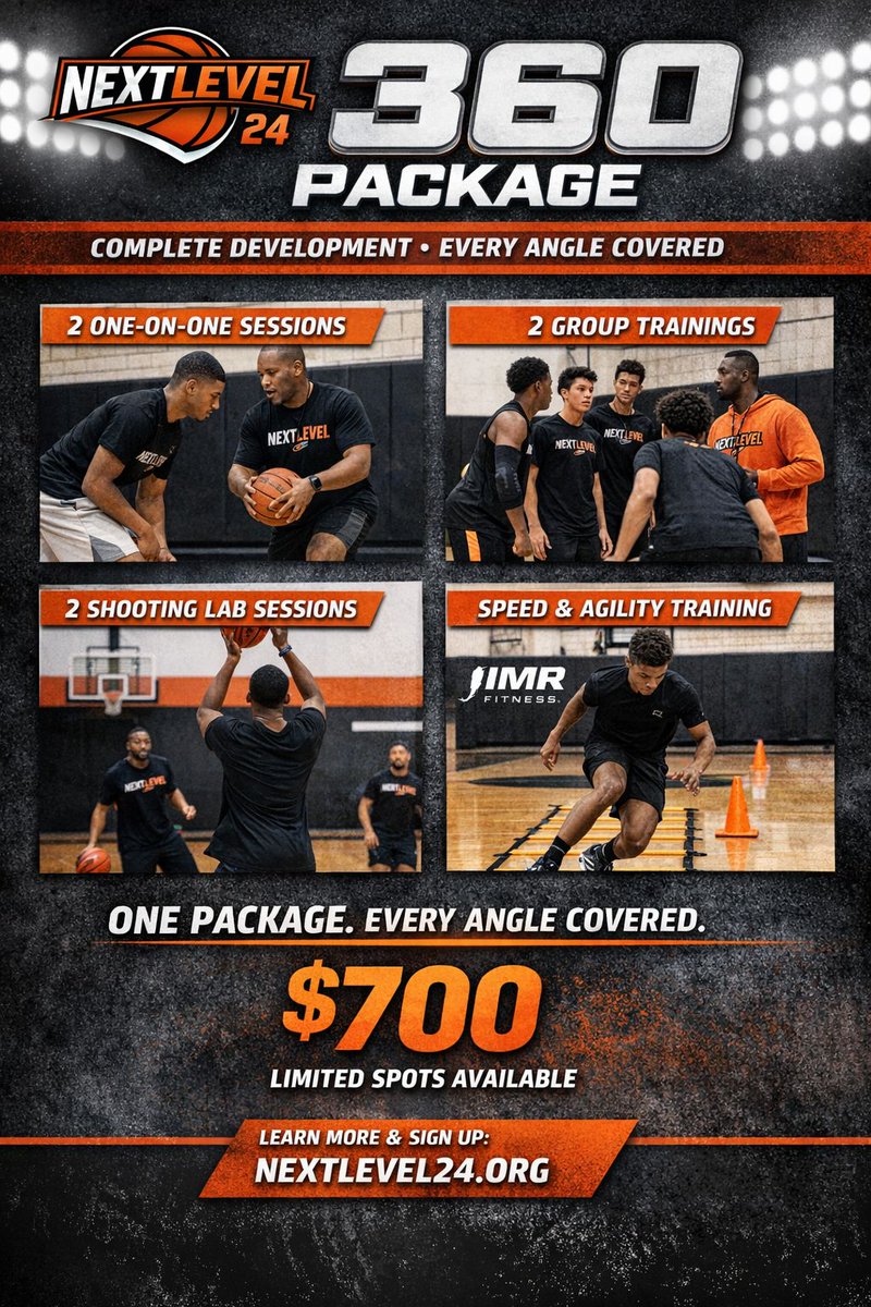 coachkent24's tweet image. The most complete package we offer. 🏀
NextLEVEL 360 = skill + shooting + performance.
2 one-on-one
2 group sessions
2 shooting labs
Speed &amp;amp; agility (IMR)
💰 $700 | Limited spots
👉 nextlevel24.org
#NextLEVEL360 #BasketballDevelopment #SeriousHoopers