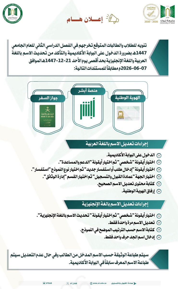 عمادة القبول والتسجيل بجامعة تبوك tweet media