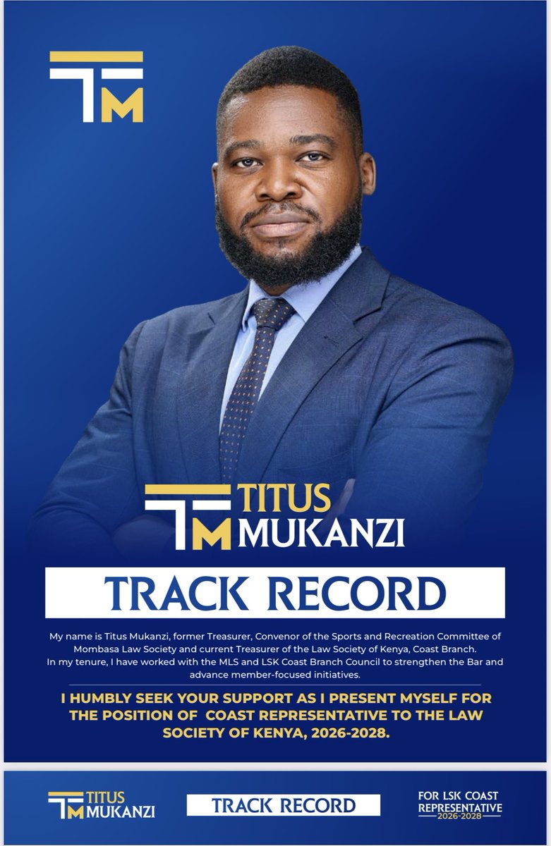 MukanziNick's tweet photo. Colleagues, 

My Track Record is CONSISTENT.
My leadership experience is founded on ACCOUNTABILITY.
My interactions with the Membership is RESPONCIVE.

I offer my services to the Membership as  COAST REPRESENTATIVE, 2026-2028.

VOTE for TITUS MUKANZI.
#MukanziWaKazi https://t.co/n7OI65N5Gl