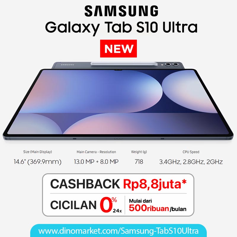 💻 CASHBACK 8,8JUTA! 💻

NEW SAMSUNG Galaxy Tab S10 Ultra! Saatnya upgrade ke tablet kelas ultra dan nikmati layar super luas dengan visual memukau, performa super cepat untuk multitasking tanpa batas, dan desain premium yang siap menunjang produktivitas serta hiburan Anda. Bisa