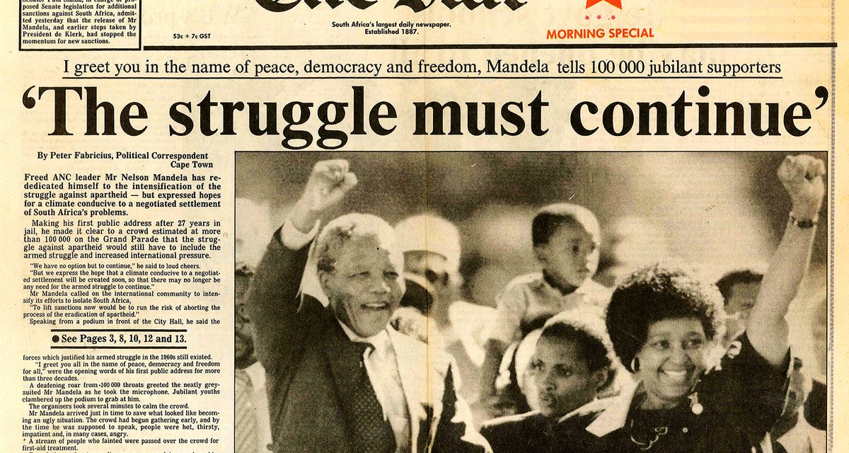 11 febbraio 1990
Dopo 27 anni di detenzione viene scarcerato Nelson Mandela