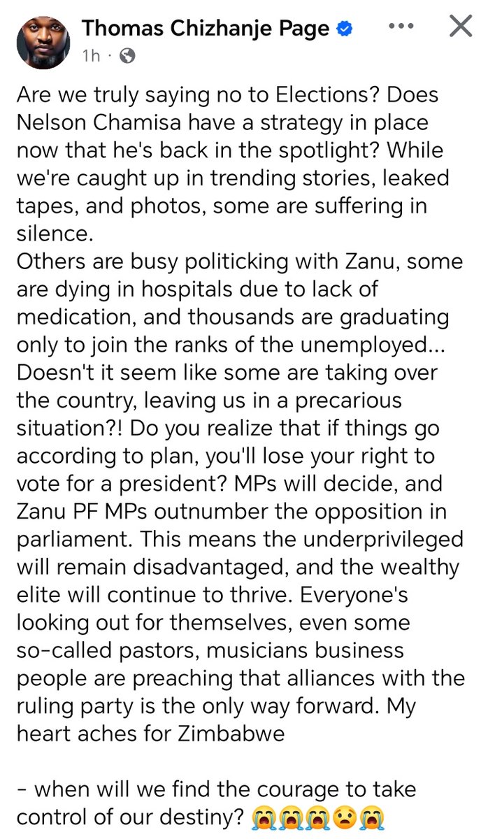 Thomas Chizhanje anowandira kumajokes nezvevakadzi but what <a href="/edmnangagwa/">President of Zimbabwe</a> is trying to do zvaita kuti aitewo speak up against this dictatorship, munhu wese right thinking Zimbabwean must be scared of what <a href="/ZANUPF_Official/">ZANU PF</a> is proposing, kusiri kufa ndekupi, people will fight this