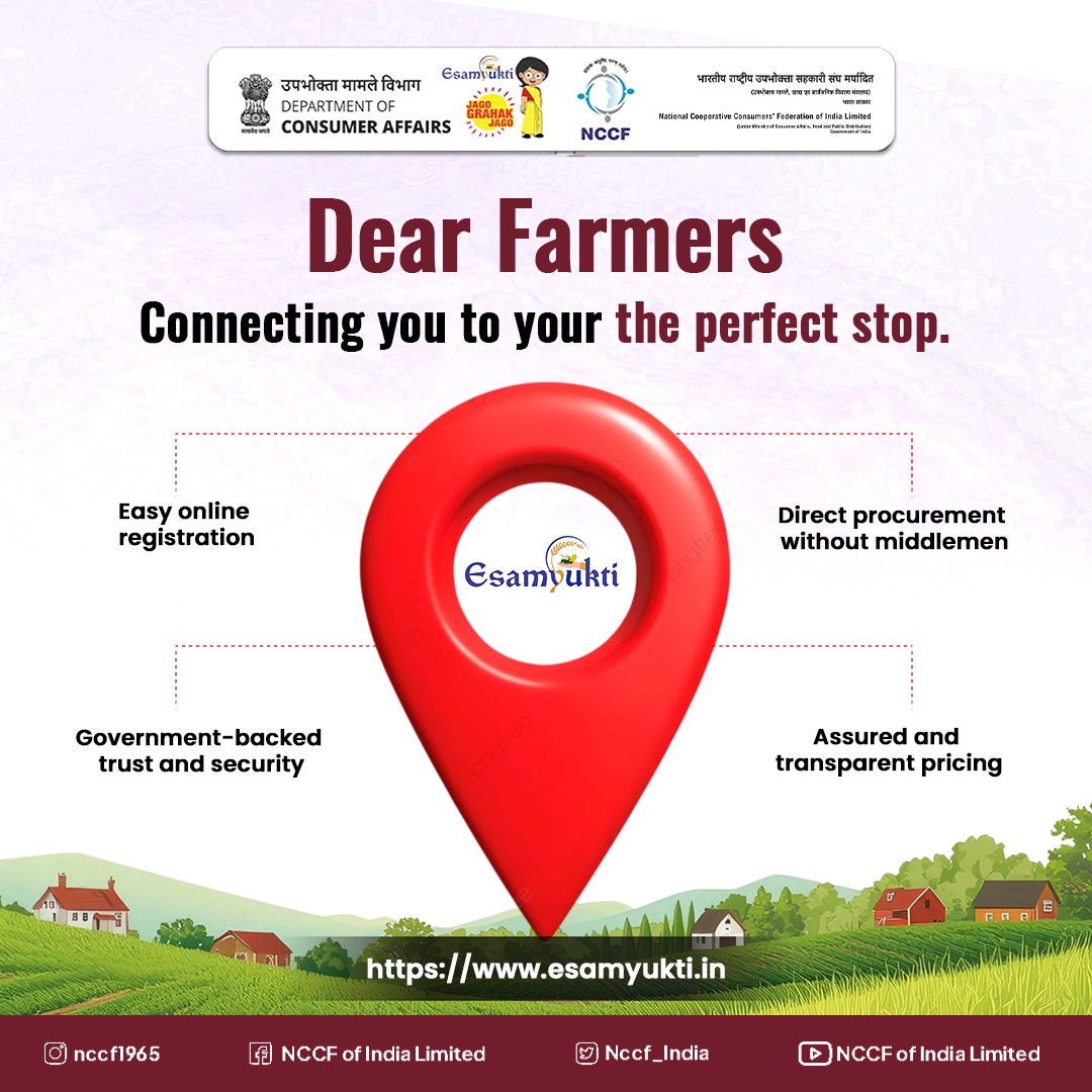Nccf_India's tweet photo. Farmers, your hard work deserves the right value. ЁЯМ▒
Sell directly.
Get assured prices.
Experience secure & transparent procurement.
Join now at https://t.co/oWOlXSqFv7
#eSamyukti #KrishiVikas #EmpoweringFarmers #FarmerFirst #Atmanirbharkrishi #procurement #directprocurement https://t.co/rIp6IfGp0K