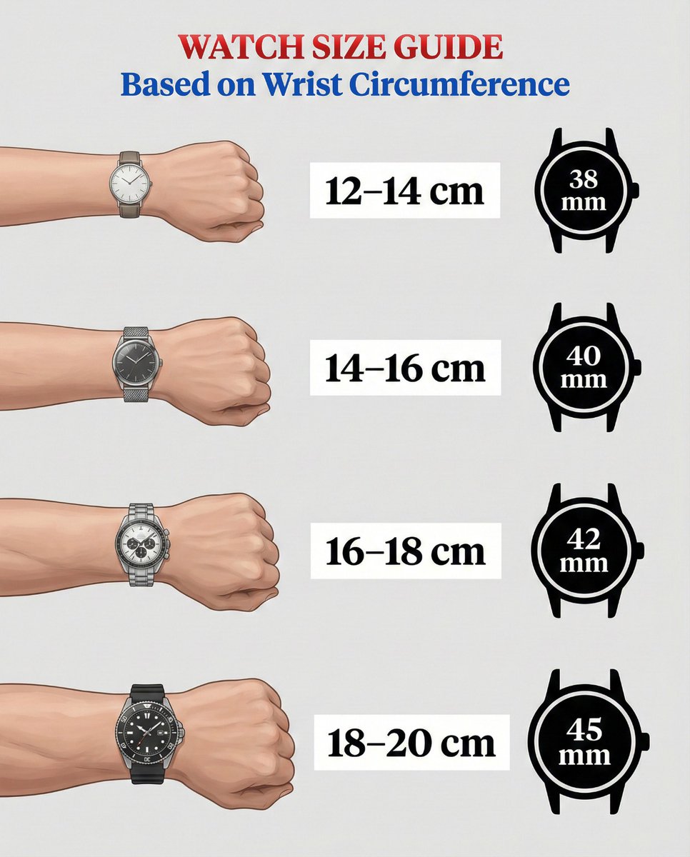 Watch size chart by wrist measurement
