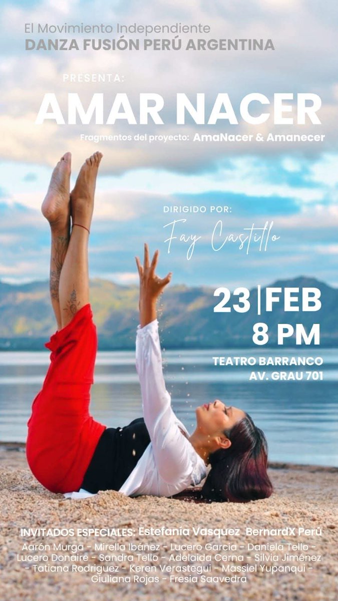 Puesta en escena de danza. Única presentación. Flamenco, tango y afro fusionado con lo contemporáneo.
Dirigido por Fay Castillo de Danza Fusión Perú Argentina.
Te esperamos entradas al DM.