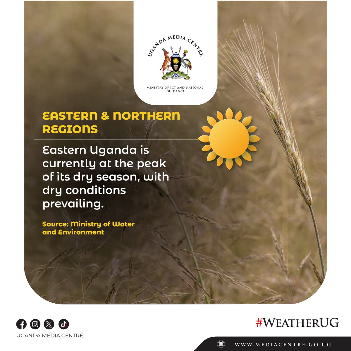 UgandaMediaCent's tweet photo. Peak dry season grips Eastern Uganda, with widespread dry conditions expected to persist across the region | #WeatherUG https://t.co/cx7eI8xQ86