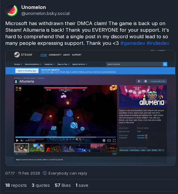 bee_fumo's tweet image. Microsoft has withdrawn their DMCA of Allumeria!