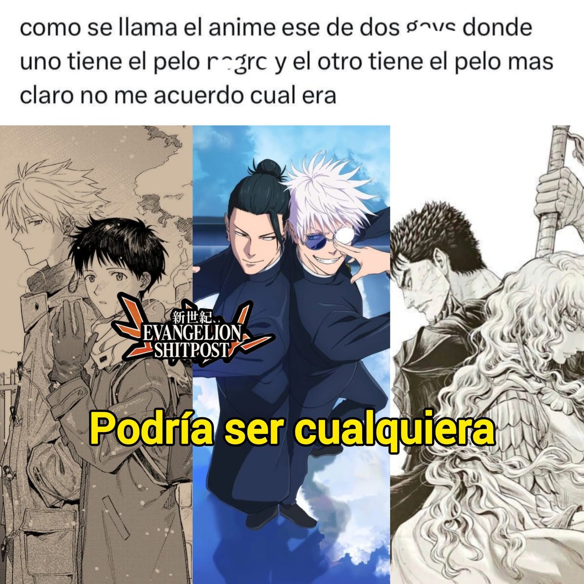 ShockTM22's tweet photo. Esta difícil tu V:
¿Qué otro conocen?

#evangelion #jujutsukaisen #berserker https://t.co/xDqcFE2A6N