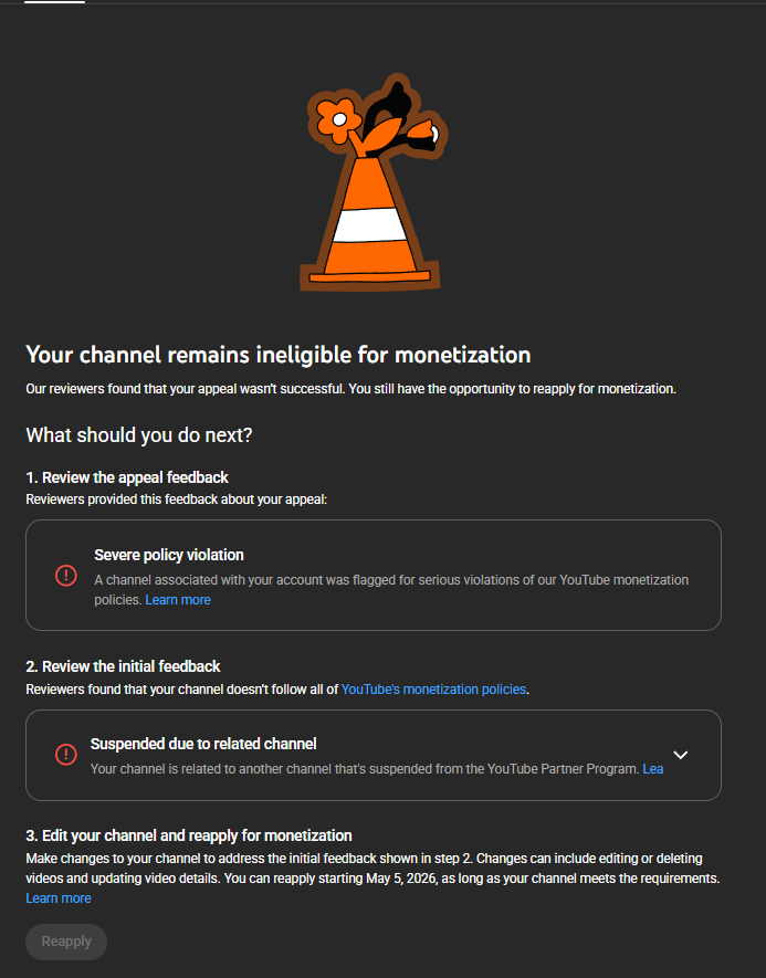 notmnc1's tweet photo. hey @TeamYouTube my account got false accused of having another suspended youtube account that doesn't got resolve even tho this is the only channel I have, is there any way to make another appeal since im new to youtube and this my only way to make money for  my college tuition https://t.co/xZ3rLdOd82