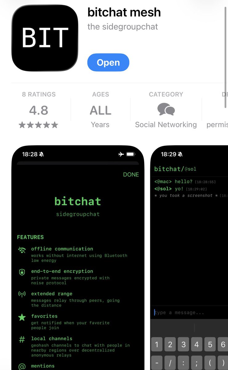 여러분들 그거 아시나요?

전 X 즉 트위터의 창시자 잭도로시가 발명한
인터넷없이 블루투스로만 주변사람들과 이야기가 가능한 앱입니다.

이게 왜 엄청나냐면 주변에 블루투스를 키고 점점 이용자가 많을수록 그 전상망의 크기가 점점 커지는거죠. 

그래서 지금같은 이란의 사태 또는 혹시나 다가올