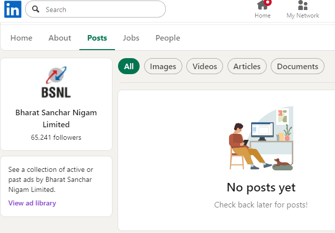 Not the official BSNL site <a href="/LinkedIn/">LinkedIn</a> ... no posts, yet 65k followers! FYI <a href="/LinkedInIndia/">LinkedIn India</a> <a href="/BSNLCorporate/">BSNL India</a> <a href="/bsnl_care/">BSNLCare</a>