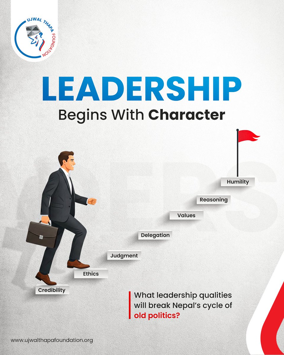 ujwaltf's tweet photo. A true leadership is rooted in credibility, ethics, judgment, and humility.
What qualities will break Nepal’s cycle of old politics?
#UTF #LeadershipDevelopment #UjwalThapaFoundation #ValuesBasedLeadership https://t.co/WWxWu18wOv