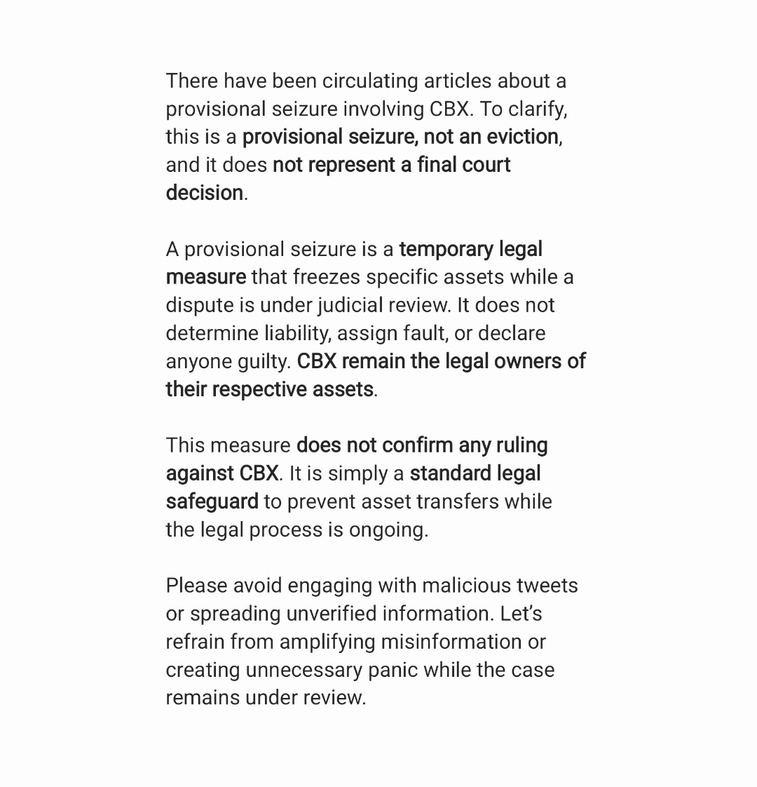 📢 [𝗡𝗢𝗧𝗜𝗖𝗘] Regarding Recent Articles About CBX