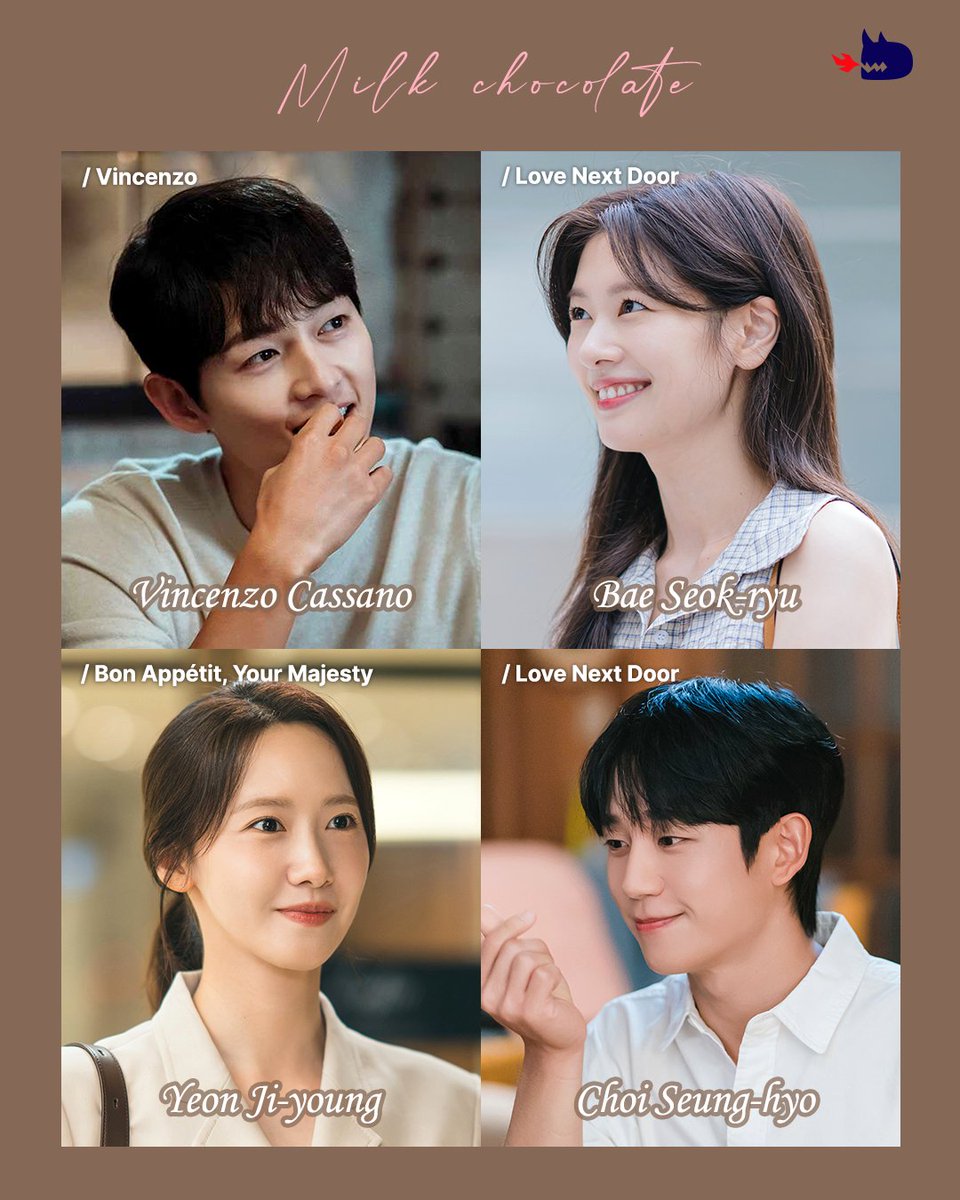 studiodragonKR's tweet photo. Who’s your Valentine?🍫
Milk chocolate type vs Dark chocolate type
#폭군의셰프 #BonAppetitYourMajesty
#엄마친구아들 #LoveNextDoor
#빈센조 #Vincenzo
#구미호뎐 #TaleoftheNineTailed
#친애하는X #DearX
#내남편과결혼해줘 #MarryMyHusband
#언더커버미쓰홍 #UndercoverMissHong https://t.co/ku9dN65ho8