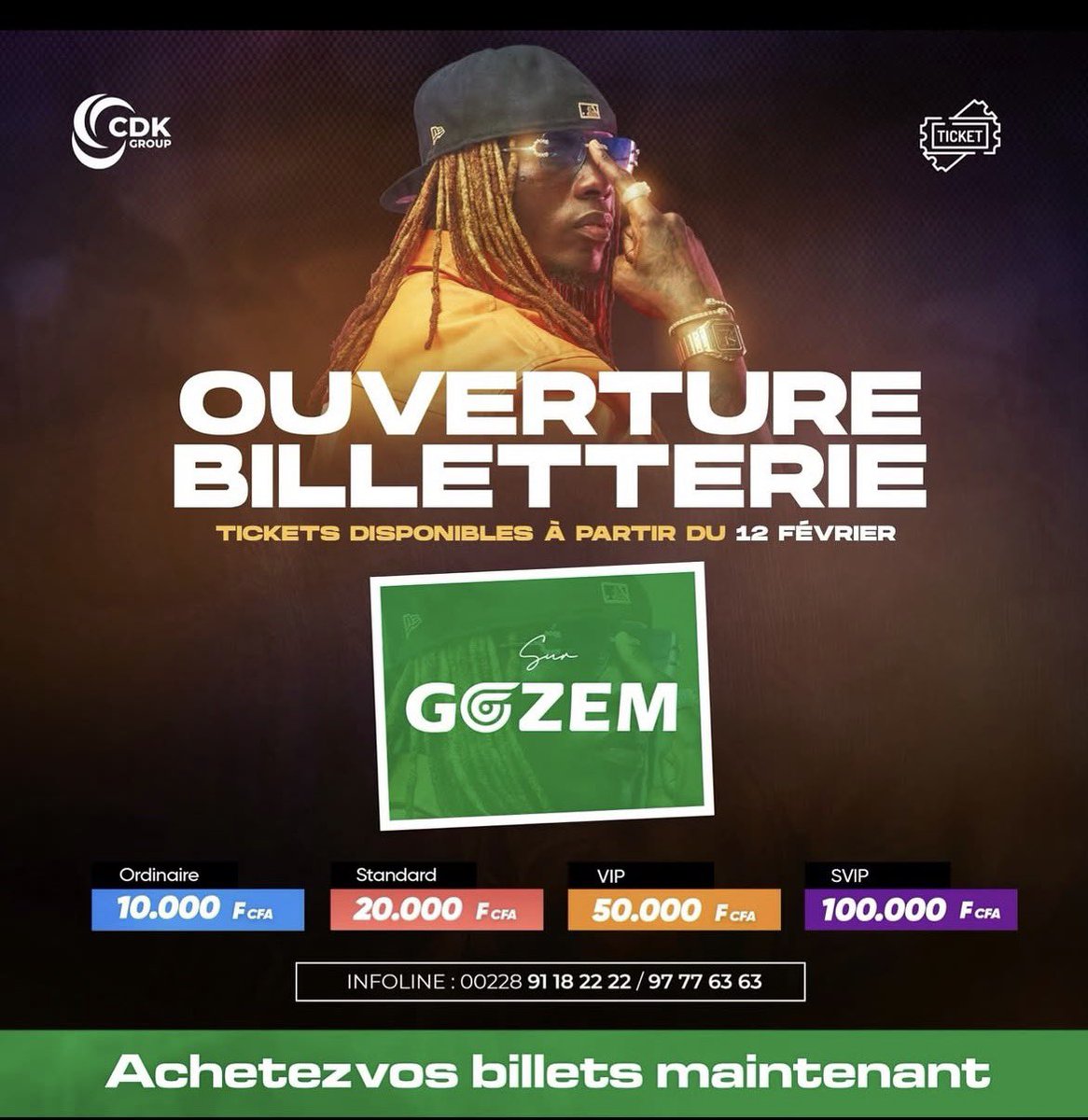 akadje_ange's tweet photo. 🚨 L’ATTENTE FUT LONGUE, MAIS ÇA Y EST ! 🔥

Dès le 12 février sur l’app Gozem → tickets dispo !

Le 04 avril 2026, Lomé tremble au Stade Omnisports 🇹🇬⚔️

DACHIBA  (1er rappeur ivoirien Single d’Or SNEP) arrive !
#CDKGROUP #CDKEVENT #HIMRA #04Avril2026 #HimraAuTogo ☝🏾 https://t.co/029TZok1v3