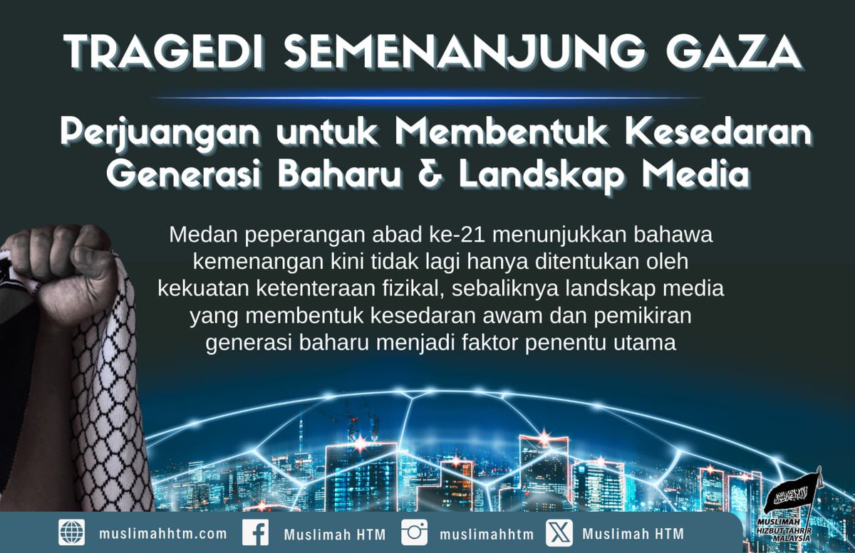 Muslimah_HTM's tweet image. Tragedi Semenanjung #Gaza: Perjuangan untuk Membentuk Kesedaran #Generasi Baharu dan Landskap Media

Pada abad ke-21, kemenangan tidak lagi diukur semata-mata melalui keunggulan ketenteraan seperti kereta kebal, pesawat tempur atau.. 

Artikel penuh: wp.me/pdmUzG-aje