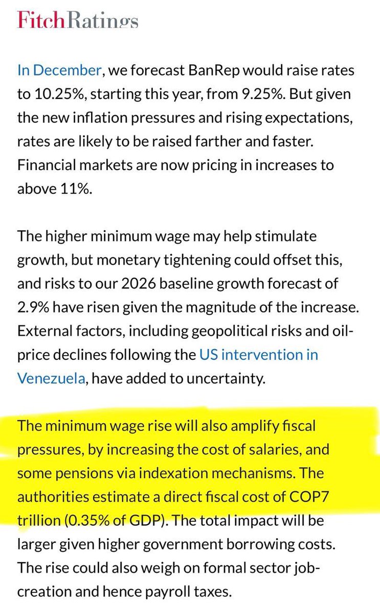 .<a href="/MinHacienda/">MinHacienda</a> Germán Ávila, <a href="/FitchRatings/">Fitch Ratings</a> ya encontró dónde están los recursos que usted dice necesitar.

Según el informe, el aumento del salario mínimo le generará al Gobierno un costo fiscal directo cercano a 7 billones de pesos, principalmente por el incremento automático en