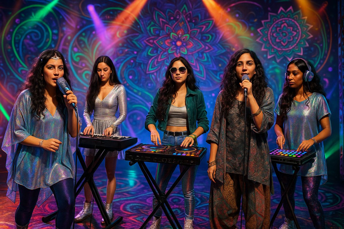 AIBandStudio's tweet photo. Sonic Mirage - PSY Trance pioneers channeling cosmic energy into mind-bending sonic journeys. Entrancing basslines, ethereal synths, hypnotic rhythms. Experience them at https://t.co/LjSghU6NU7 #SonicMirage #PSYTrance #AIMusic https://t.co/Lspik8S45K