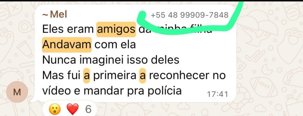 Ela disse que pecou em mentir pq acreditou em outra moradora, mas no print ela mesma diz que VIU o vídeo, RECONHECEU que se tratava de meninos estudam na escola da filha dela e que ENTREGOU o vídeo pra polícia.