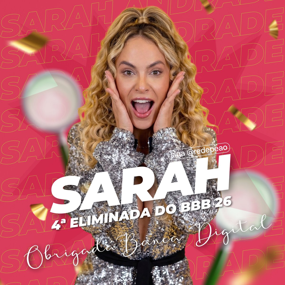 🚨NO PALCO, MONTADO PELO PÚBLICO, VOCÊ NUNCA SAIU DO 19º LUGAR! VOCÊ PERDEU, SARAH!
#BBB26